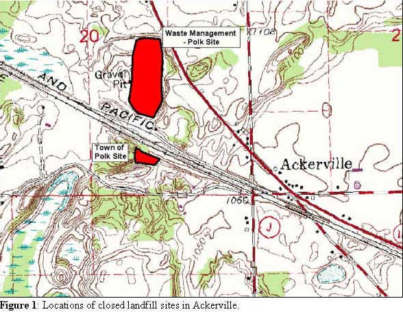 Locations of closed landfill sites in Ackerville