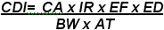 CDI = CA times IR times EF times ED divided by BW times AT