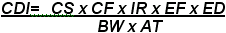 CDI = CS times CF times IR times EF times ED divided by BW times AT