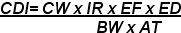 CDI = CW times IR times EF times ED divided by BW times AT