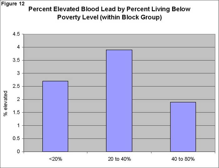 Percent Elevated Blood Lead by Percent Living Below Poverty Level (within Block Group)