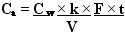 C sub a equals C sub w times k times F times t divided by V
