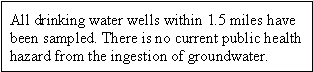 All drinking water wells within 1.5 miles have been sampled. There is no current public health hazard from the ingestion of groundwater.