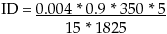ID equals 0.004 times 0.9 times 350 times 5 divided by 15 times 1825