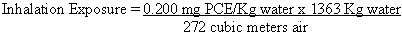 Inhalation Exposure = 0.200 mg PCE/kg water times 1363 Kg water divided by 272 cubic meters air
