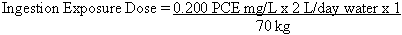 Ingestion Exposure Dose = 0.200 PCE mg/L times 2 L/day water times 1 divided by 70 kg