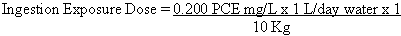 Ingestion Exposure Dose = 0.200 PCE mg/L times 1 L/day water times 1 divided by 10 kg