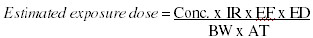 Estimated exposure dose equals Conc. times IR times EF times ED divided by BW times AT