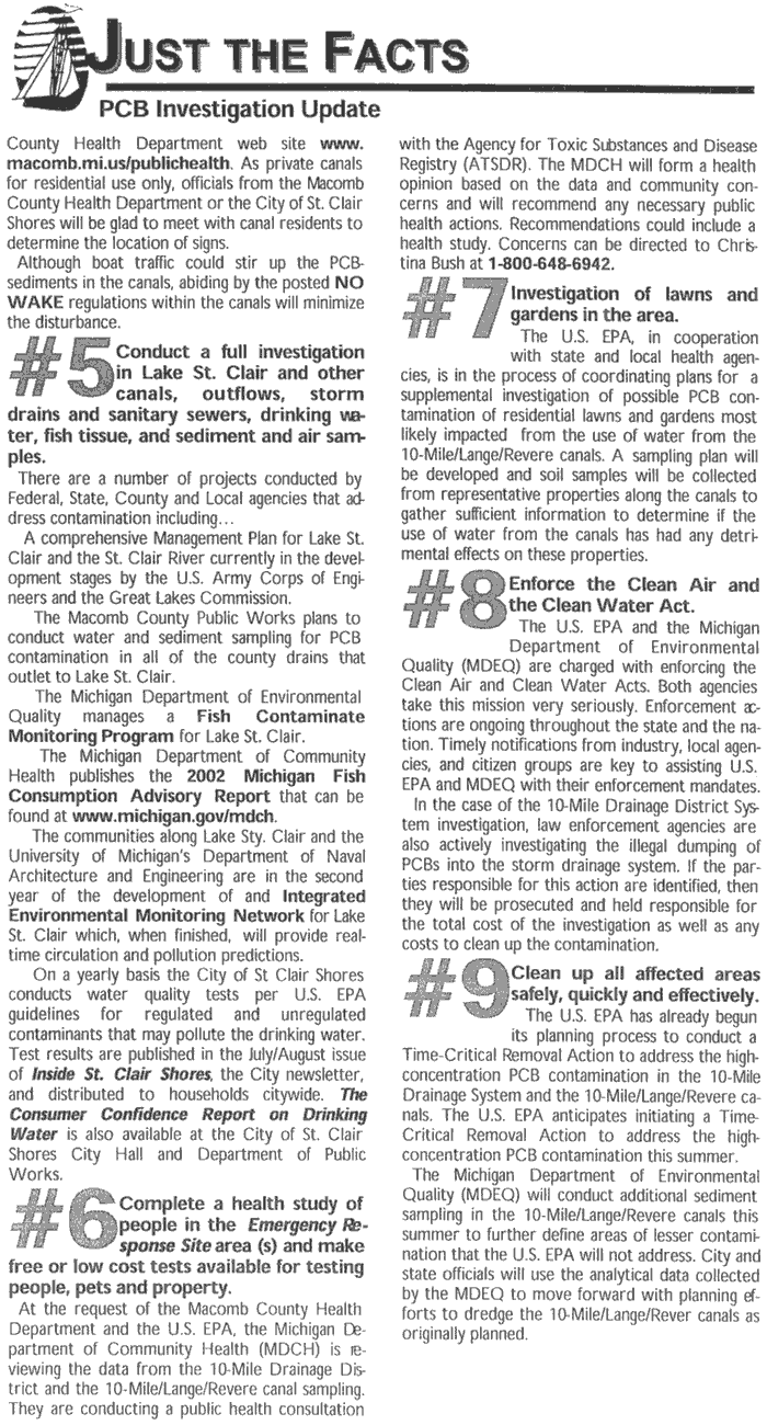 The City of St. Clair Shores 'Just the Facts PCB Investigation Update' Volume 1, Issue 3-May, 2002 (page 2)