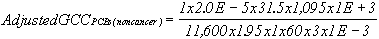 Adjusted GCC sub PCBs (noncancer) equals 1 times 2.0E minus 5 times 31.5 times 1,095 times 1E plus 3 divided by 11,600 times 1.95 times 1 times 60 times 3 times 1E minus 3
