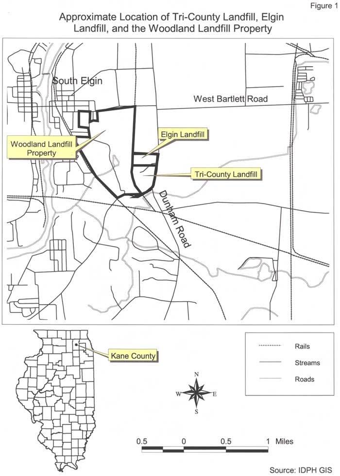 Approximate Location of Tri-County Landfill, Elgin Landfill, 