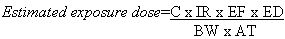 Estimated exposure dose equals C times IR times EF times ED divided by BW times AT