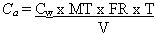 C sub a equals C sub w times MT times FR times T divided by V
