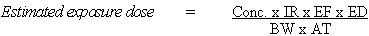 ATSDR used the following equation to estimate potential exposure doses for past ingestion of groundwater from abandoned wells in the former housing area that may have been affected by the TCE plume