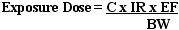 Exposure Dose equals C times IR times EF divided by BW