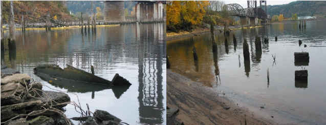Examples of in water hazards at Willamette Cove