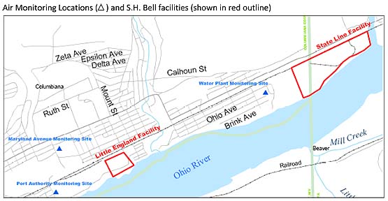 Air Monitoring Locations and S.H. Bell facilities