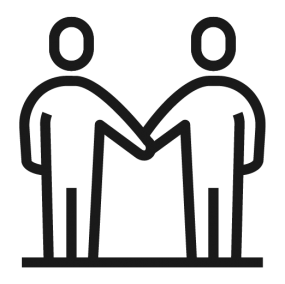 Two faceless people standing beside each other holding hands.
