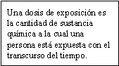 Una dosis de exposición es la cantidad de sustancia química a la cual una persona está expuesta con el transcurso del tiempo.