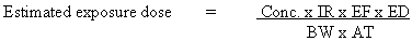 Mathematical equation used to show the estimated exposure to contaminants in drinking water.