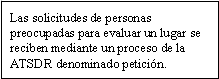 Las solicitudes de personas preocupadas para evaluar un lugar se reciben mediante un proceso de la ATSDR denominado petición.