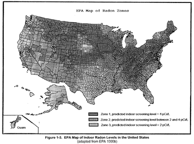 Figure 3. EPA Map of Indoor Radon Levels in the United States.