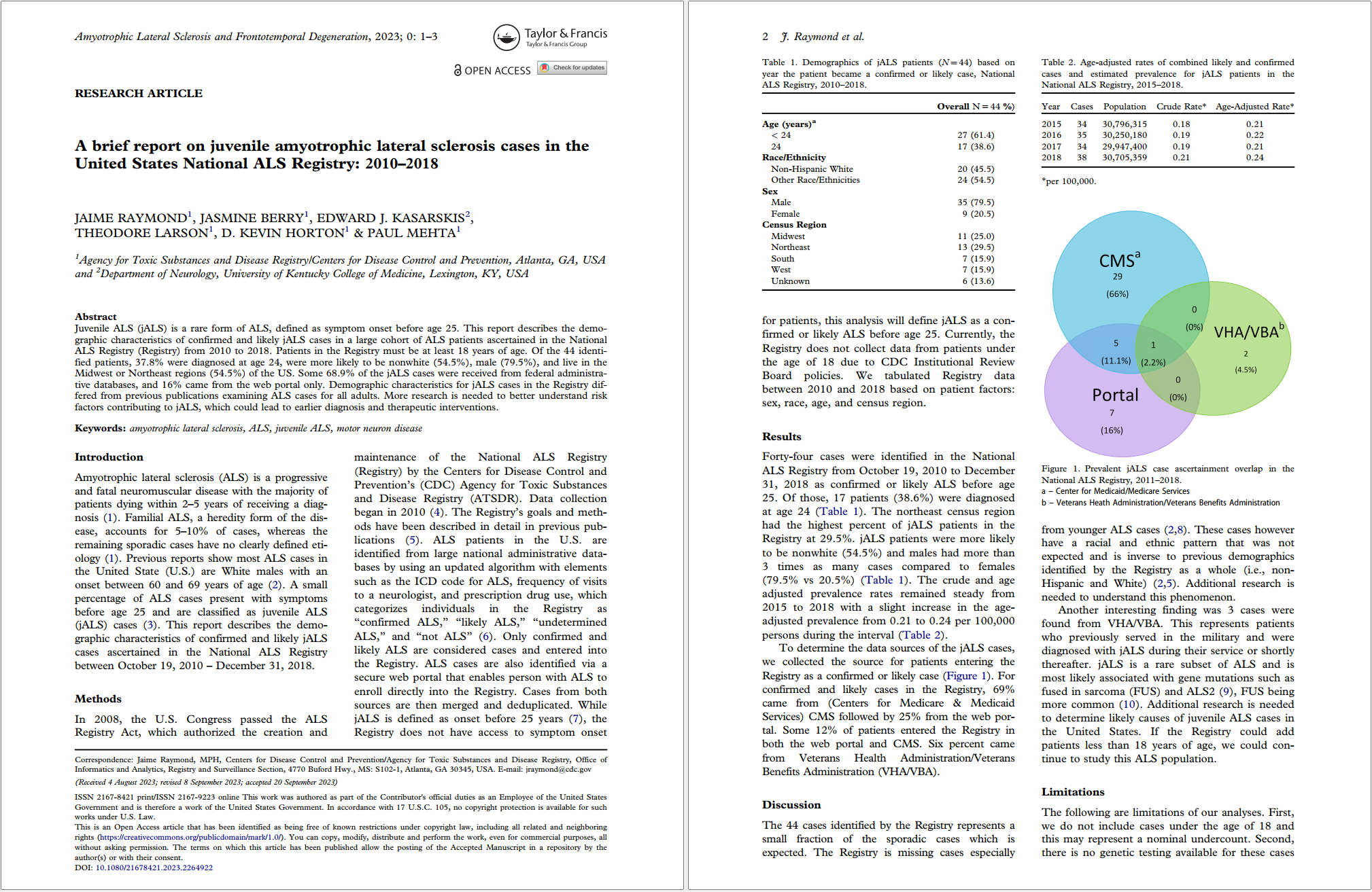 Screenshot of the first two pages of Raymond 2023 - Juvenile paper