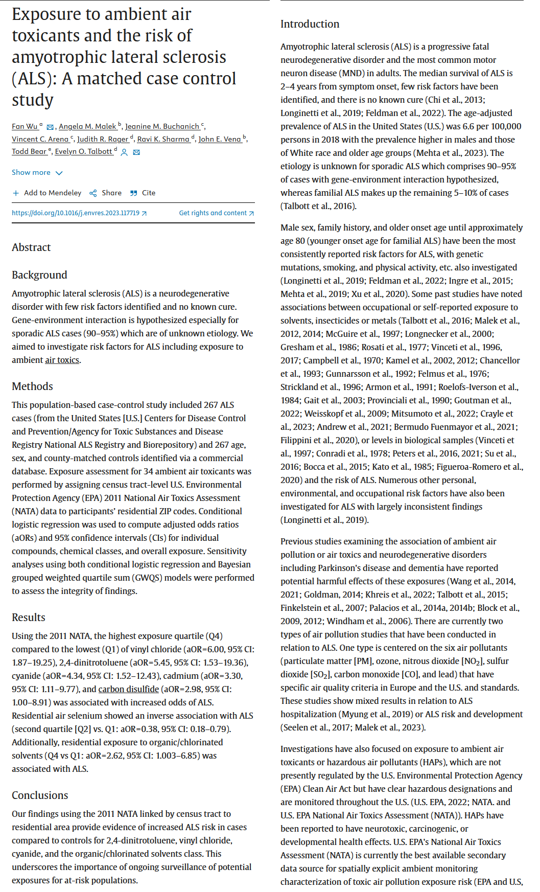 Screenshot of the first two pages of Wu Ambient Air paper