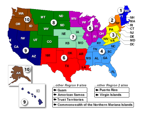 US Map showing regions