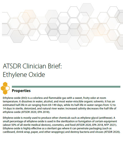Screenshot of the cover page of the ATSDR Clinician Brief: Ethylene Oxide