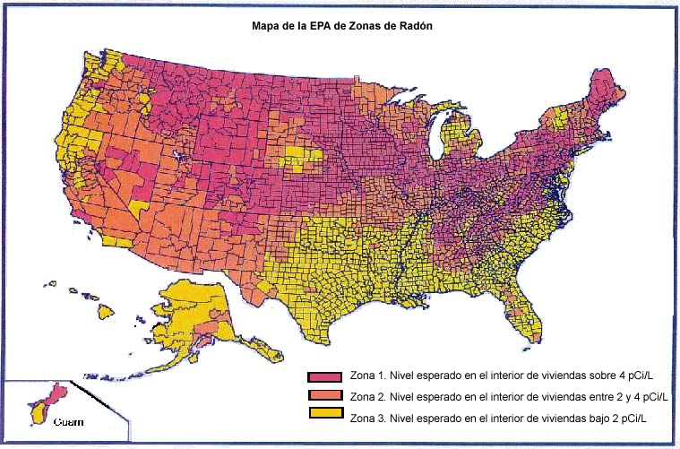 Mapa de la EPA de las zonas de radón