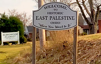Sign that says Welcome to East Palestine, Ohio