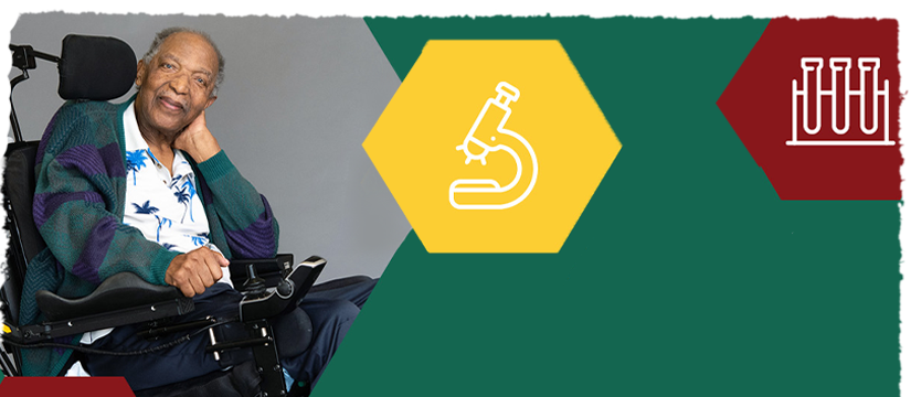 National ALS Feature Person sitting in chair with lab equipment