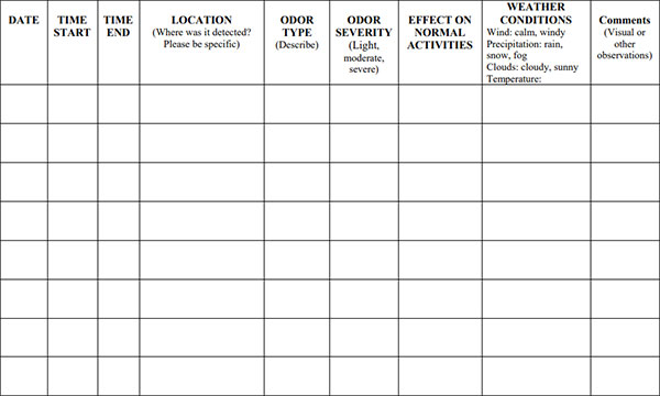 screen shot of odors diary screen shot of odors diary