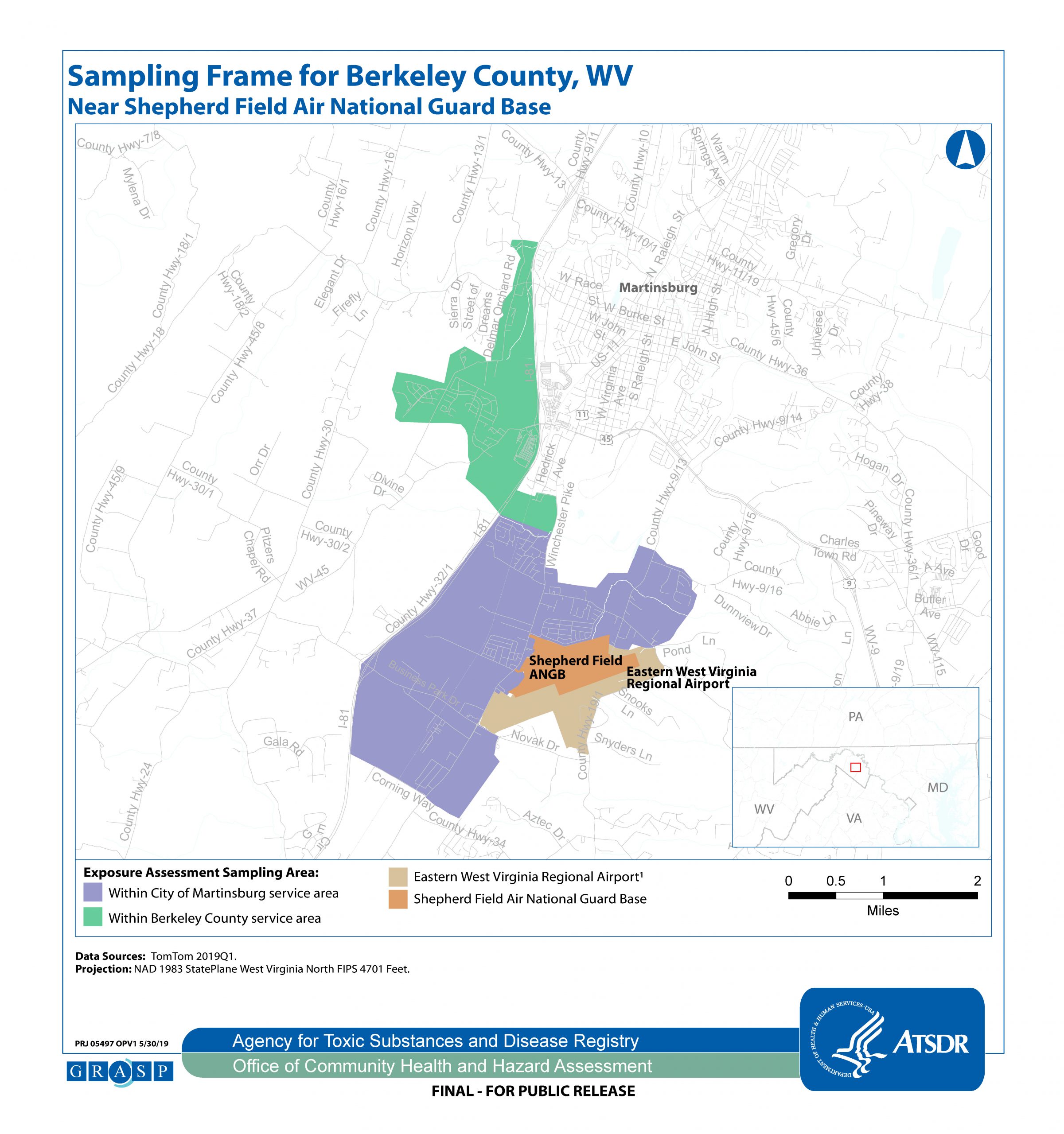 Sampling Frame for Berkeley County Site Sampling Frame for Berkeley County SiteMap of the sampling area in Berkeley County, West Virginia.