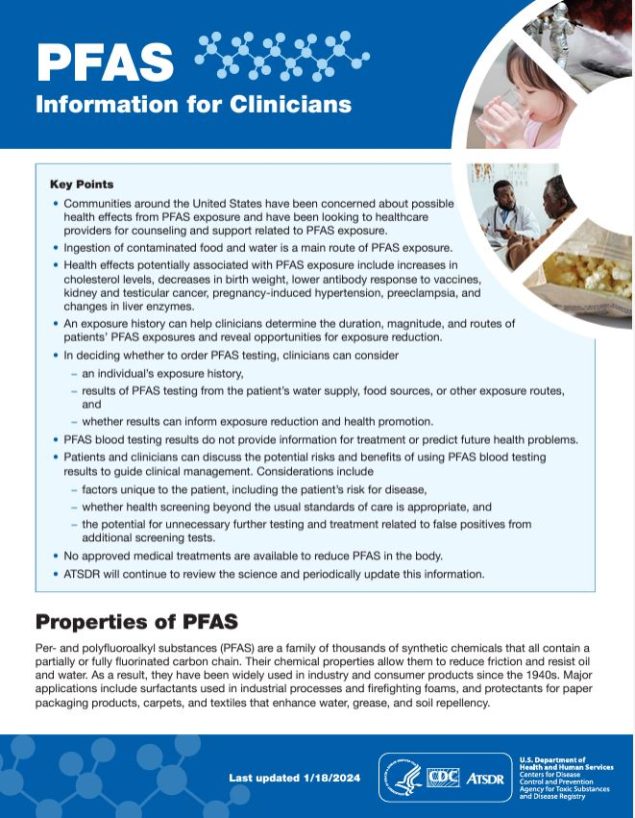 Thumbnail view of PFAS Information for Clinicians document