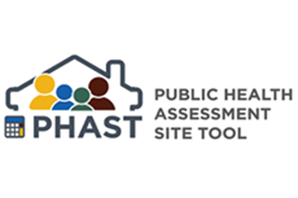 Four cartoon people in a house with the text Public Health Assessment Site Tool