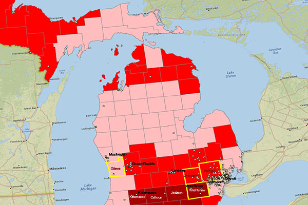 Geographic information system map of Michigan