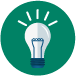 Green icon with white light bulb and lines depicting light coming off the top of the bulb.