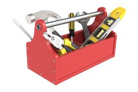 Red toolbox with tools