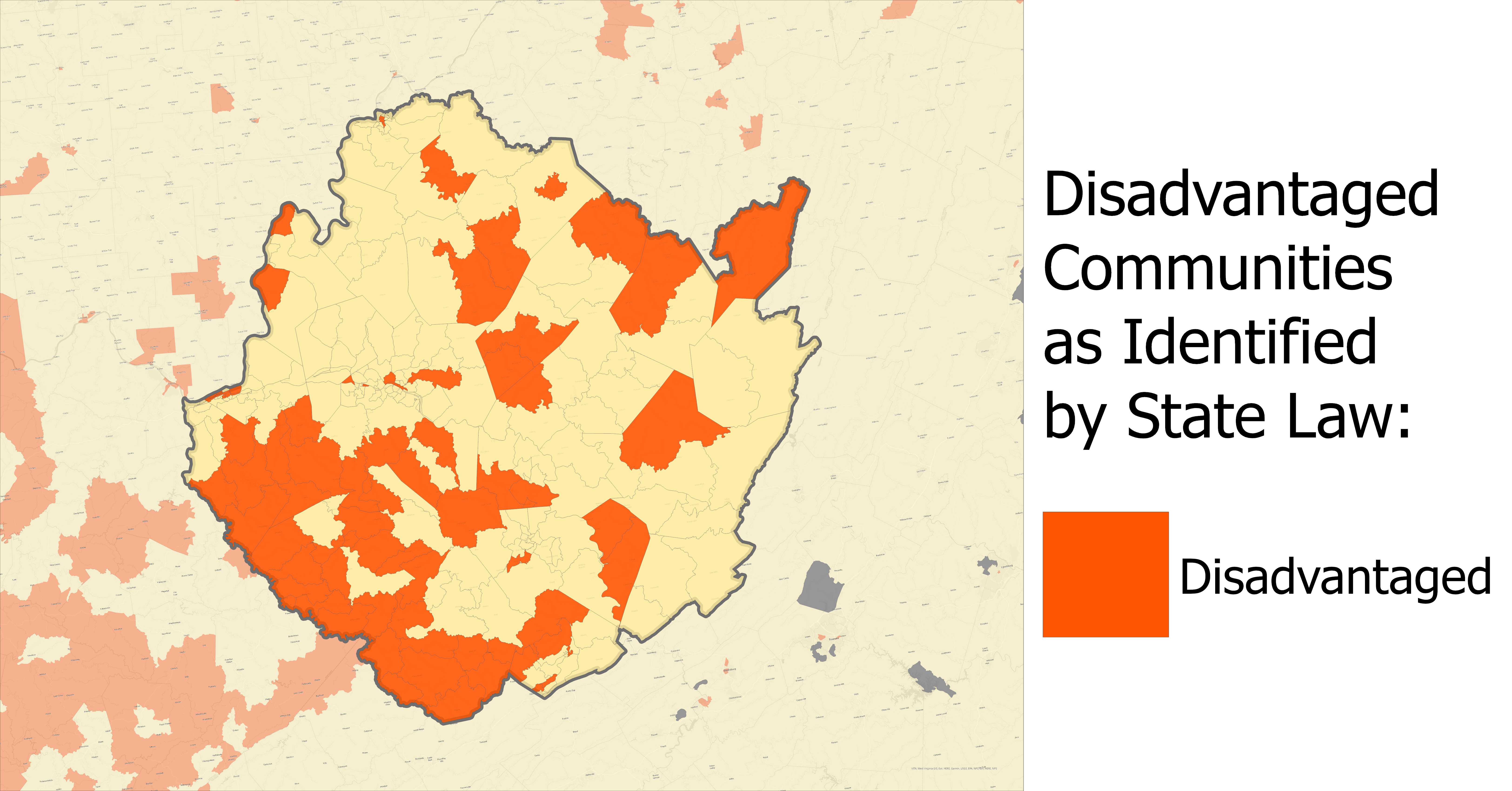 EJI Threshold Based Tool Example Decorative image of choropleth threshold map indicating "Disadvantaged" group threshold