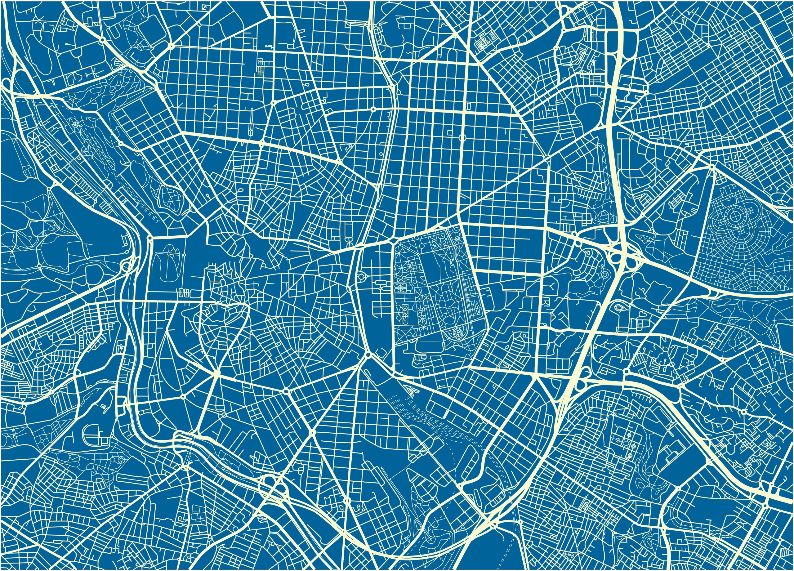 Blue map with light blue roads