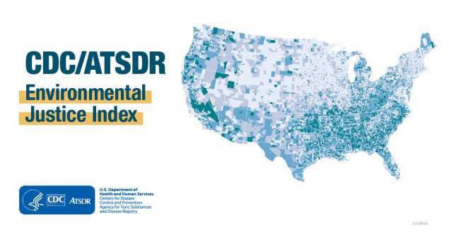 Environmental Justice Index text with image of the United States
