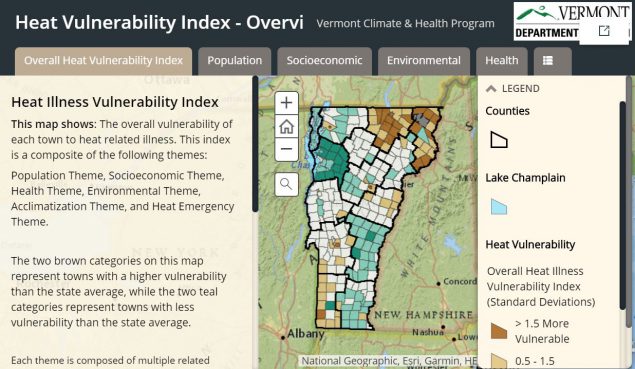 Overall vulnerability of each town to heat related illness in California.