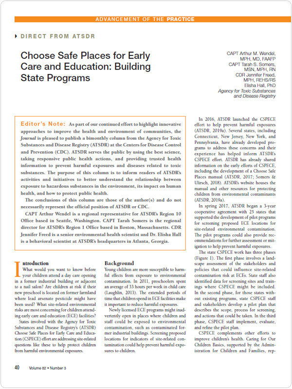 screen shot of the first page of the PDF for Choose Safe Places for Early Care and Education: Building State Programs