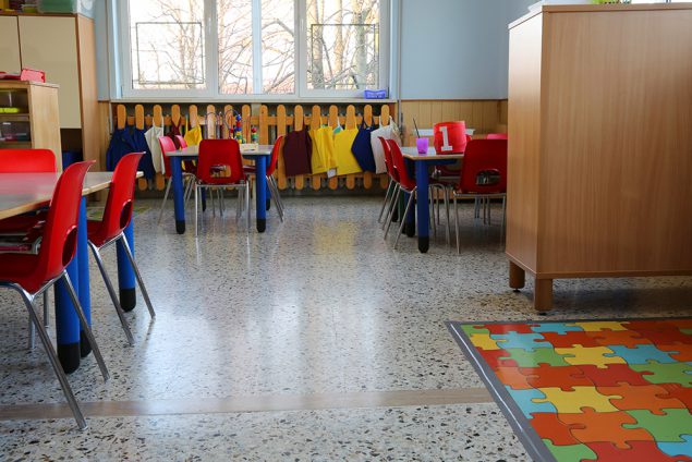 Empty childcare center classroom. 