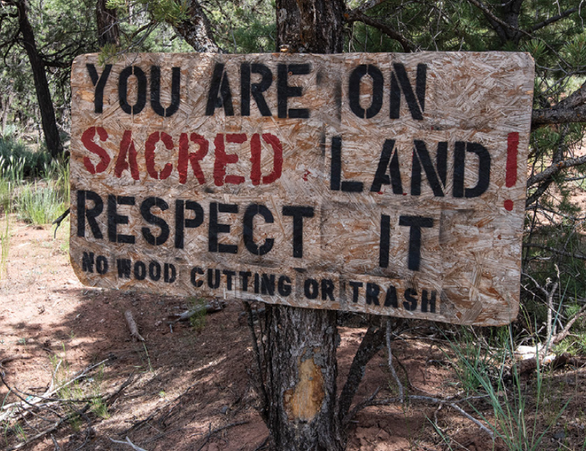 Sacred land sign on a land reuse site in Northern Arizona
