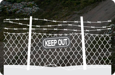 vector graphic of a chain link fence with a keep out sign