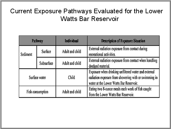 Current Exposure Pathways Evaluated for the Lower Watts Bar Reservoir