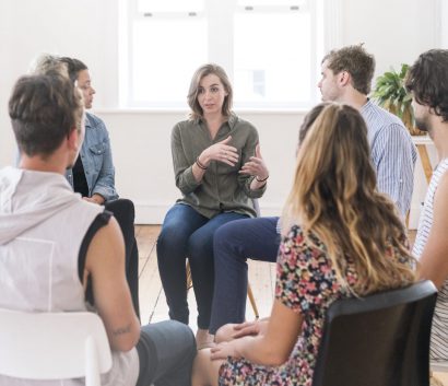 Support group gathering for a meeting